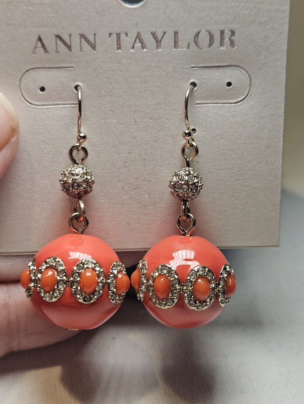 Ann Taylor Coral & Gold Drop Earrings NWT